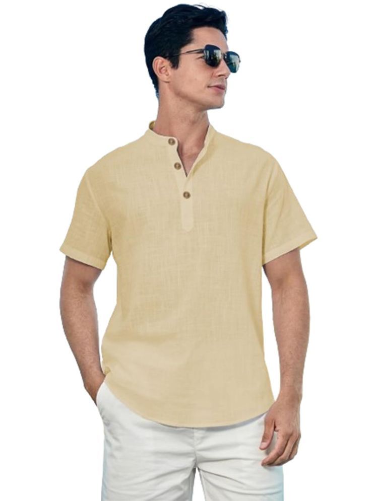     			UNI VIBE Beige Cotton Men's Shirt Style Kurta ( Pack of 1 )