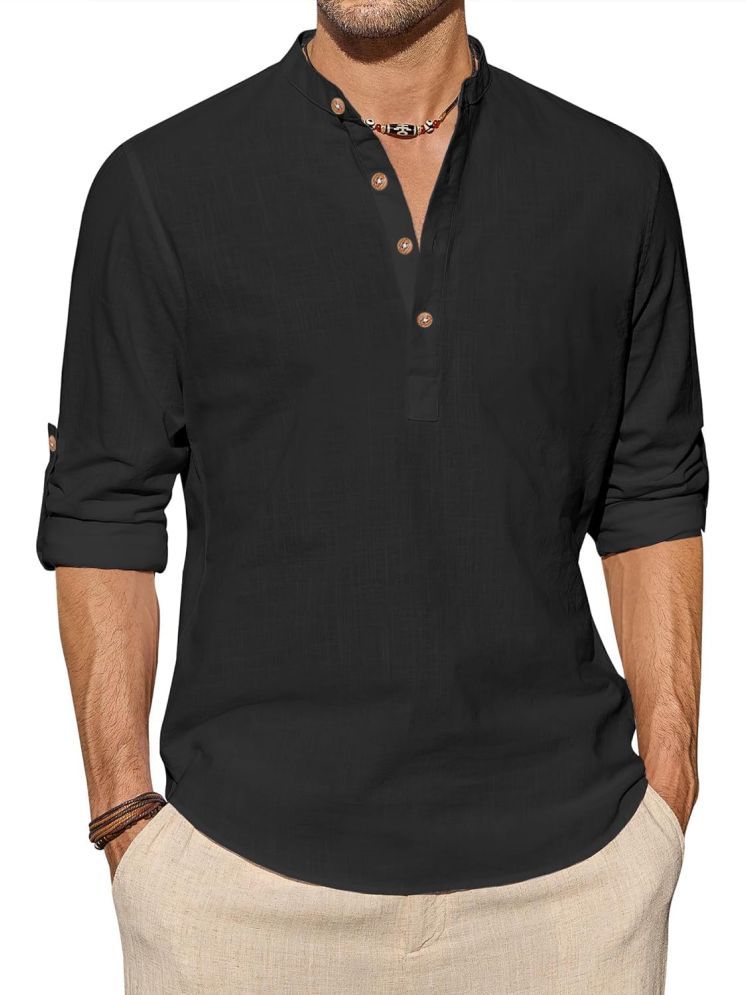     			UNI VIBE Black Cotton Men's Shirt Style Kurta ( Pack of 1 )