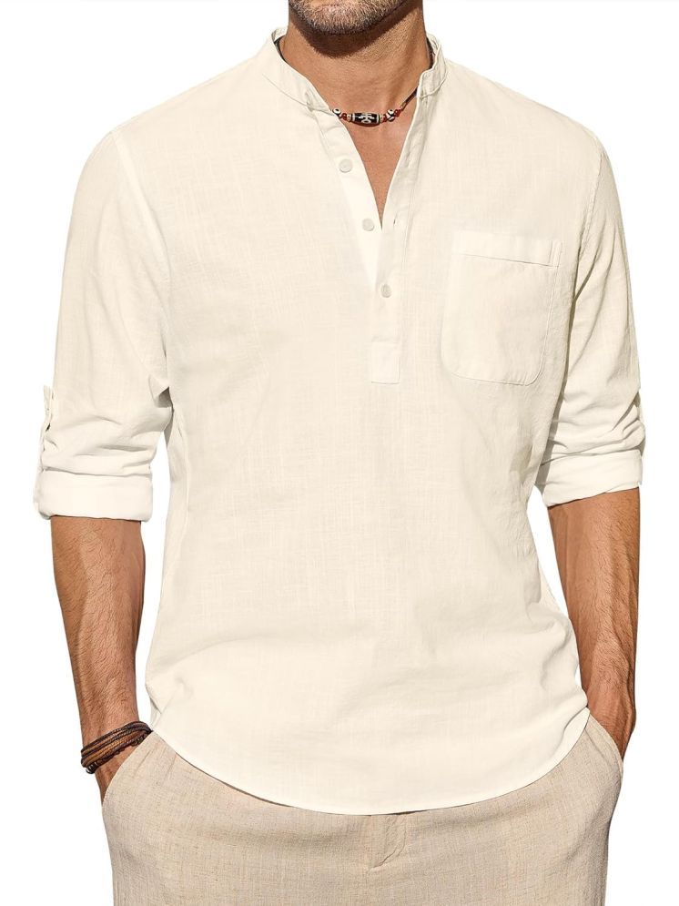     			UNI VIBE Cream Cotton Men's Shirt Style Kurta ( Pack of 1 )