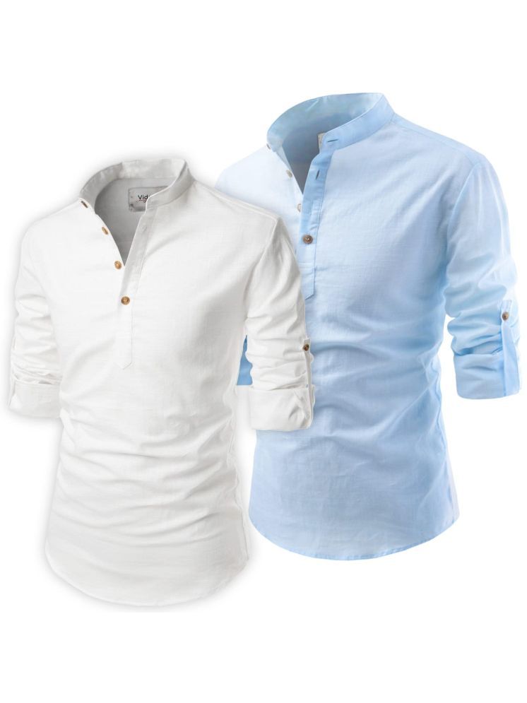     			UNI VIBE Light Blue Cotton Blend Men's Shirt Style Kurta ( Pack of 2 )