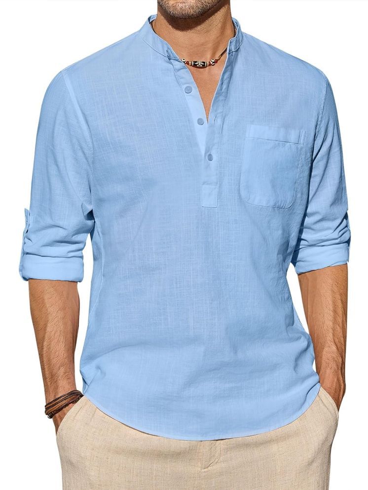     			UNI VIBE Light Blue Cotton Men's Shirt Style Kurta ( Pack of 1 )