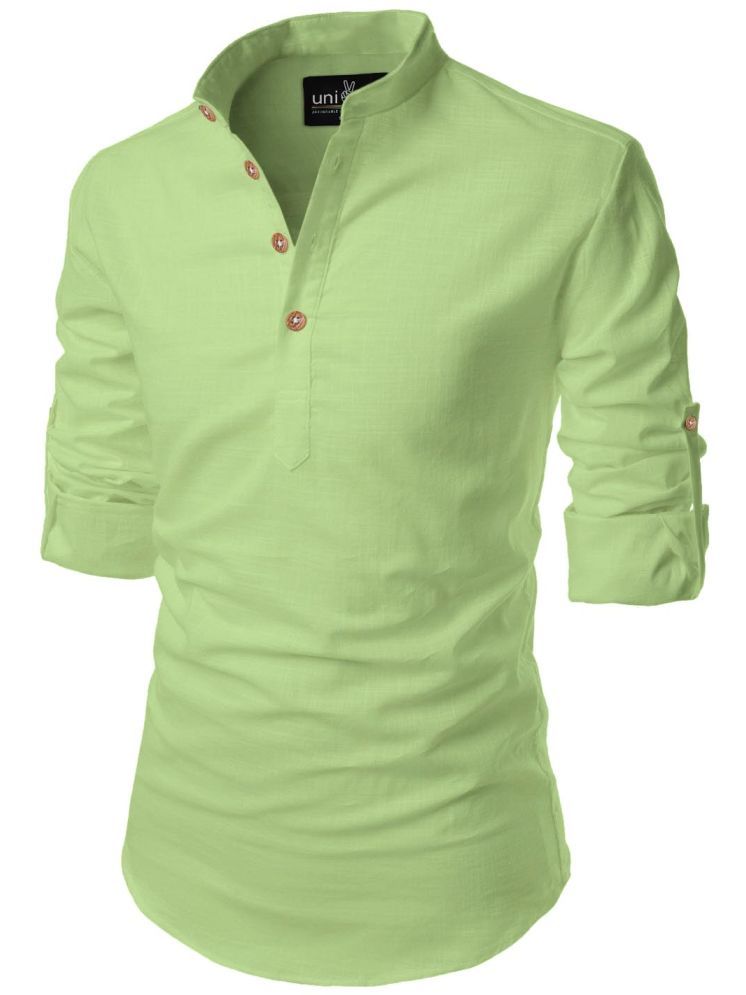     			UNI VIBE Light Green Cotton Blend Men's Shirt Style Kurta ( Pack of 1 )