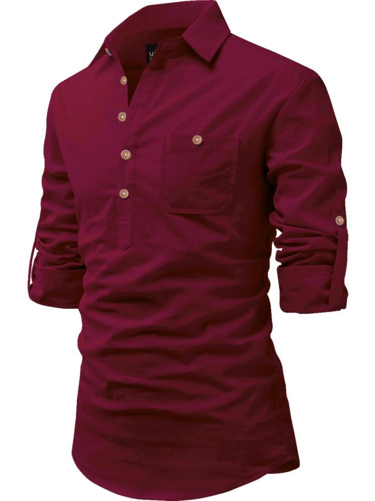     			UNI VIBE Maroon Cotton Blend Men's Shirt Style Kurta ( Pack of 1 )