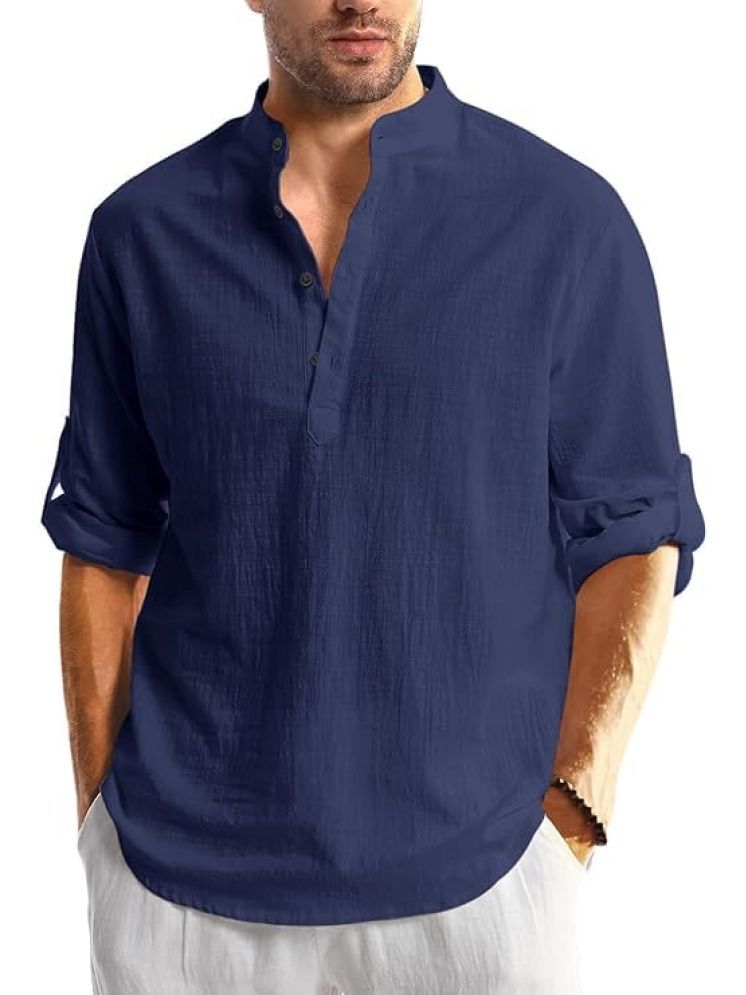     			UNI VIBE Navy Blue Cotton Men's Shirt Style Kurta ( Pack of 1 )