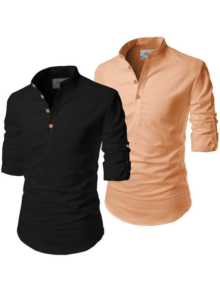     			UNI VIBE Orange Cotton Blend Men's Shirt Style Kurta ( Pack of 2 )