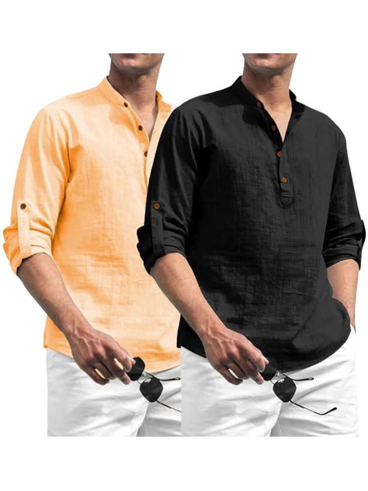     			UNI VIBE Orange Cotton Men's Shirt Style Kurta ( Pack of 2 )