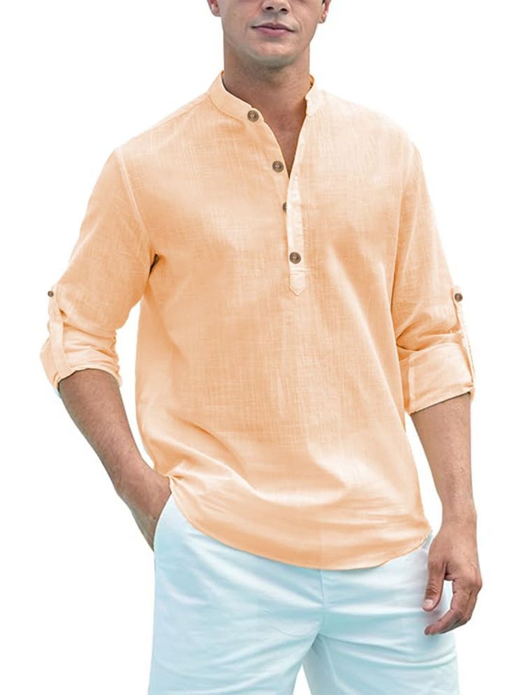     			UNI VIBE Orange Cotton Men's Shirt Style Kurta ( Pack of 1 )