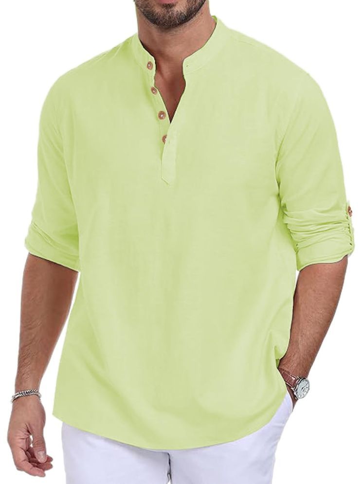     			UNI VIBE Sea Green Cotton Men's Shirt Style Kurta ( Pack of 1 )