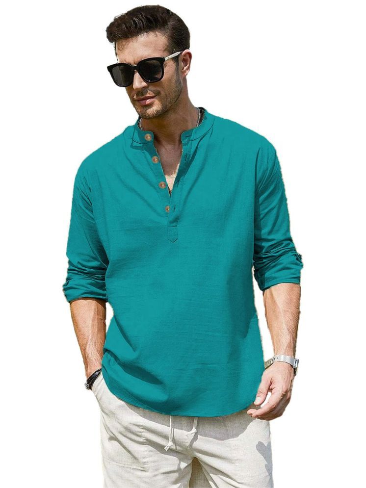     			UNI VIBE Turquoise Cotton Men's Shirt Style Kurta ( Pack of 1 )