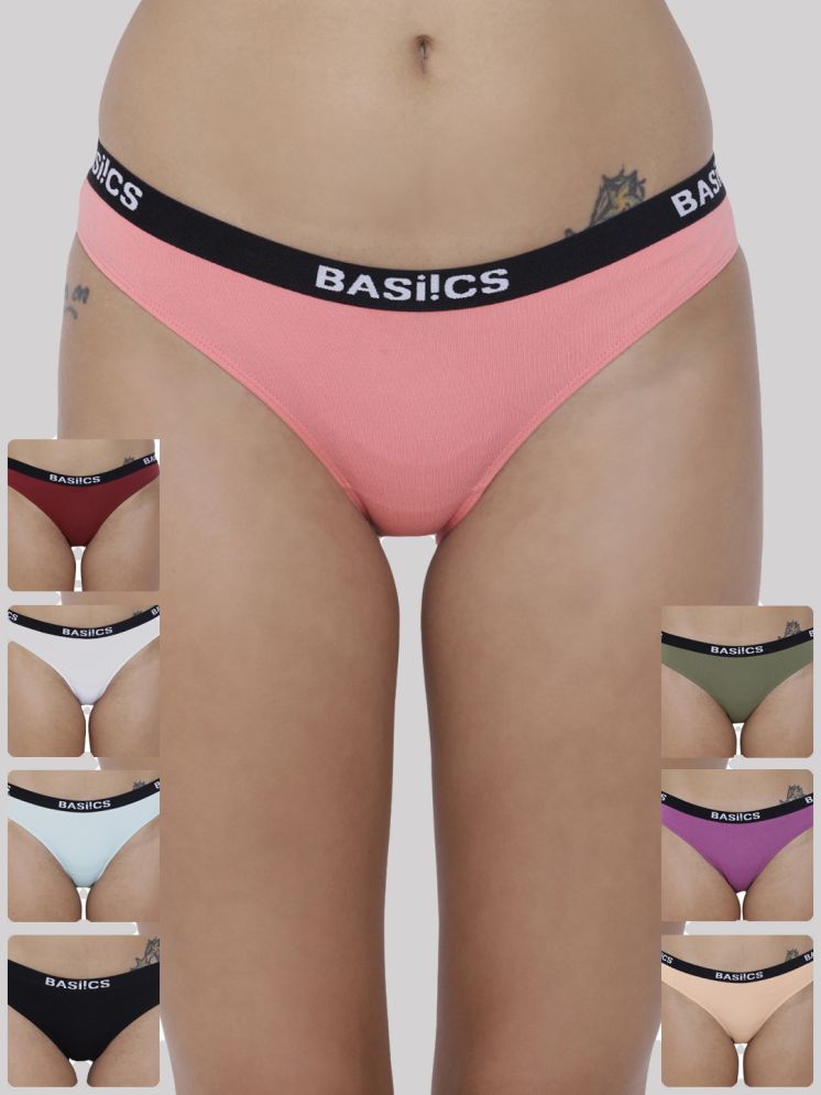     			BASIICS By La Intimo Pack of 8 Cotton Lycra Solid Women's Bikini ( Multicolor10 )