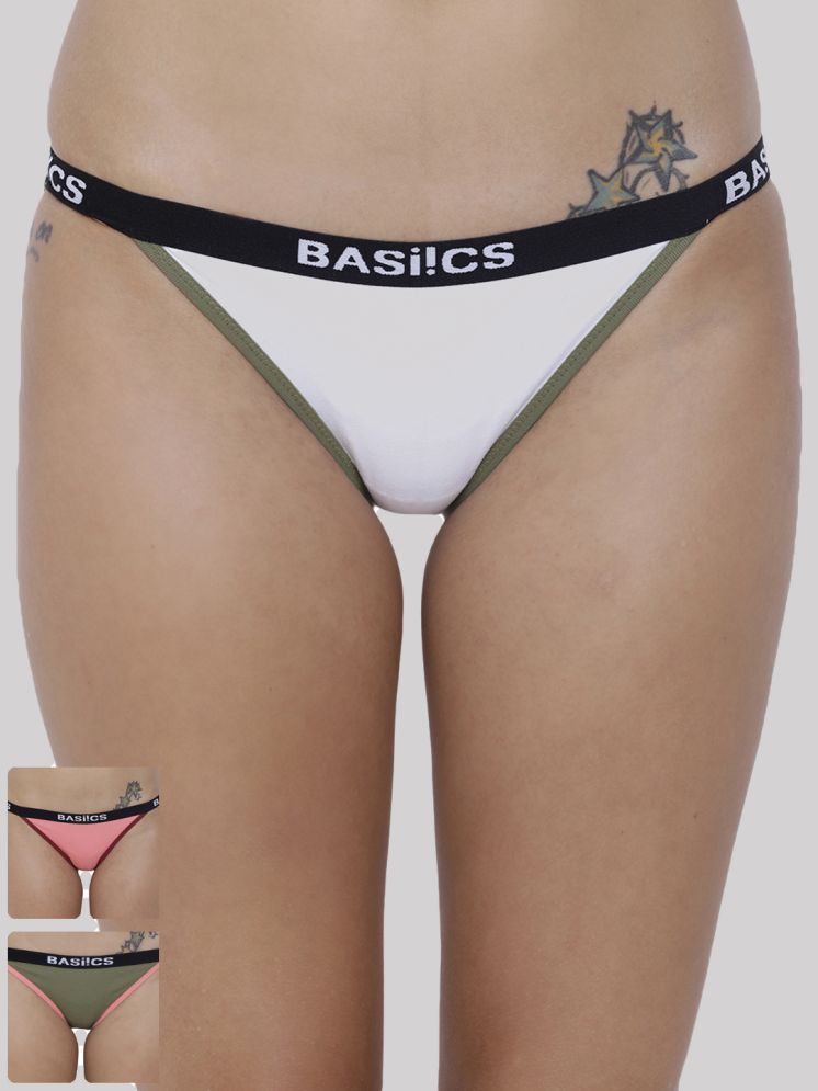     			BASIICS By La Intimo Pack of 3 Cotton Lycra Solid Women's Bikini ( Multicolor8 )