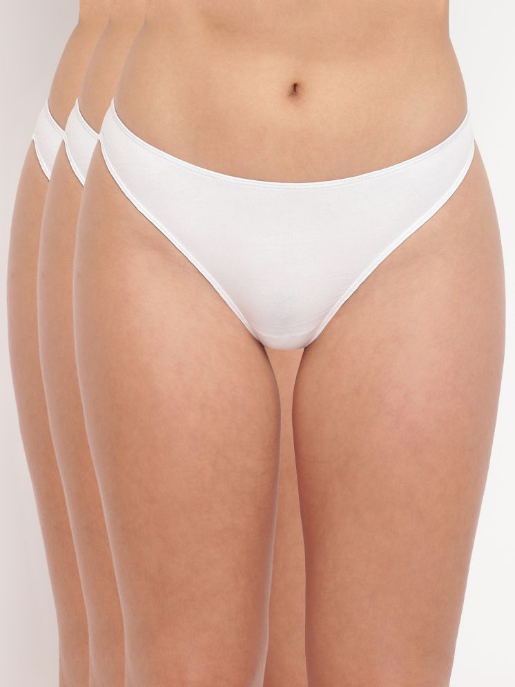     			BASIICS By La Intimo Pack of 3 Cotton Lycra Solid Women's Thongs ( White )