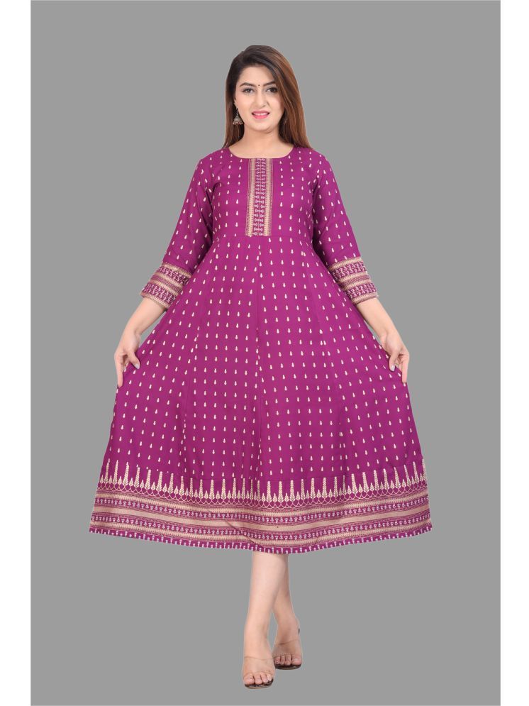     			Smien Rayon Self Design Anarkali Women's Kurti - Purple ( Pack of 1 )