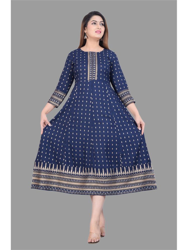     			Smien Rayon Self Design Anarkali Women's Kurti - Navy Blue ( Pack of 1 )