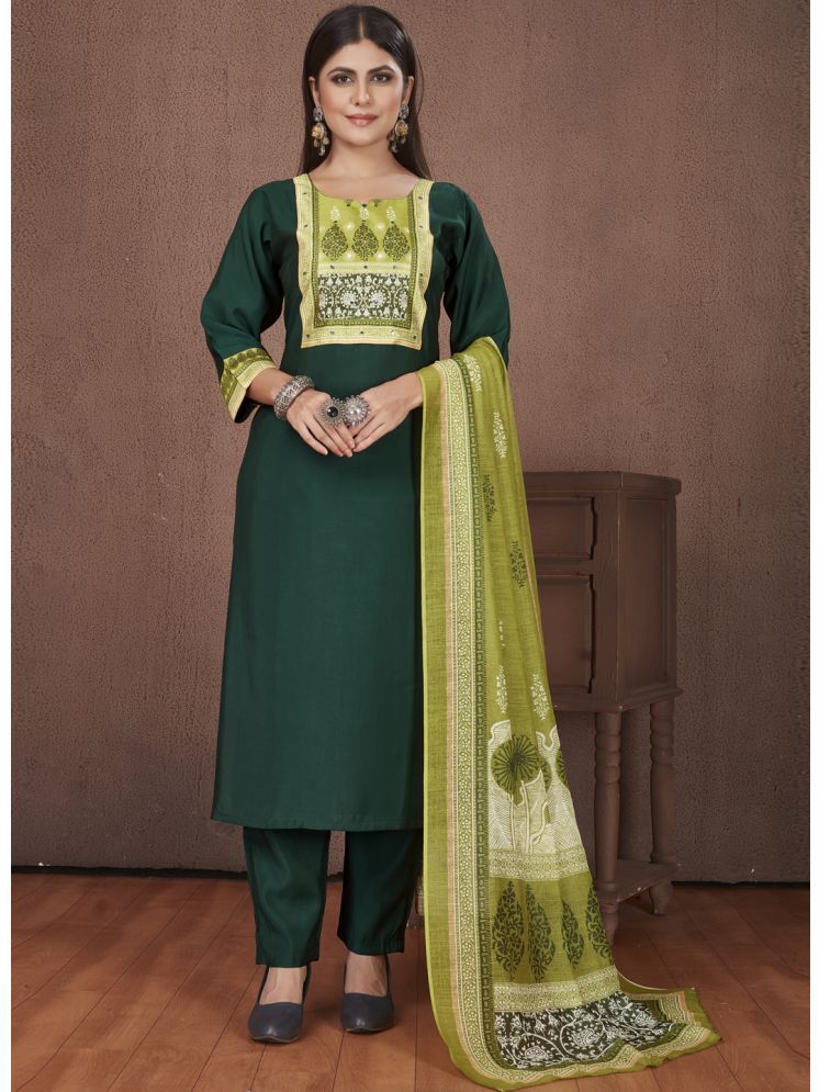     			Style Samsara Silk Printed Kurti With Pants Women's Stitched Salwar Suit - Green ( Pack of 1 )