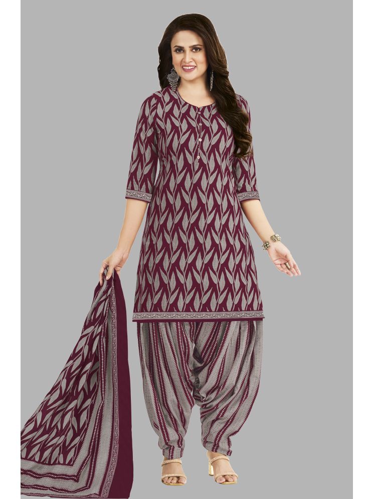     			shree jeenmata collection Unstitched Cotton Printed Dress Material - Maroon ( Pack of 1 )