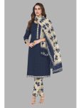 shree jeenmata collection Cotton Printed Kurti With Pants Women's Stitched Salwar Suit - Blue ( Pack of 1 )