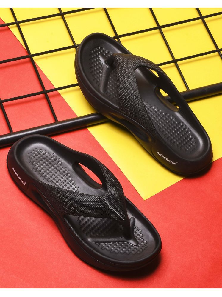     			Bersache Black Men's Slide Flip Flop