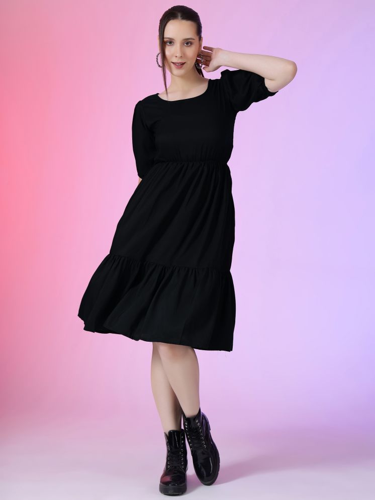     			Femvy Polyester Solid Knee Length Women's Fit & Flare Dress - Black ( Pack of 1 )