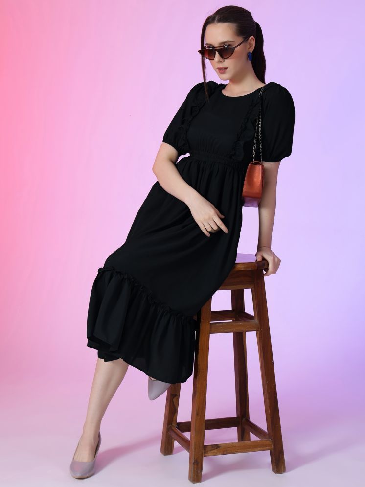     			Femvy Polyester Solid Knee Length Women's Fit & Flare Dress - Black ( Pack of 1 )