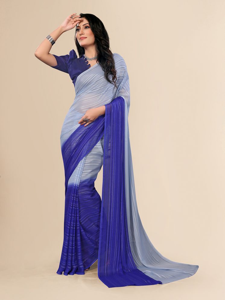     			ANAND SAREES Satin Striped Saree With Blouse Piece - Grey ( Pack of 1 )