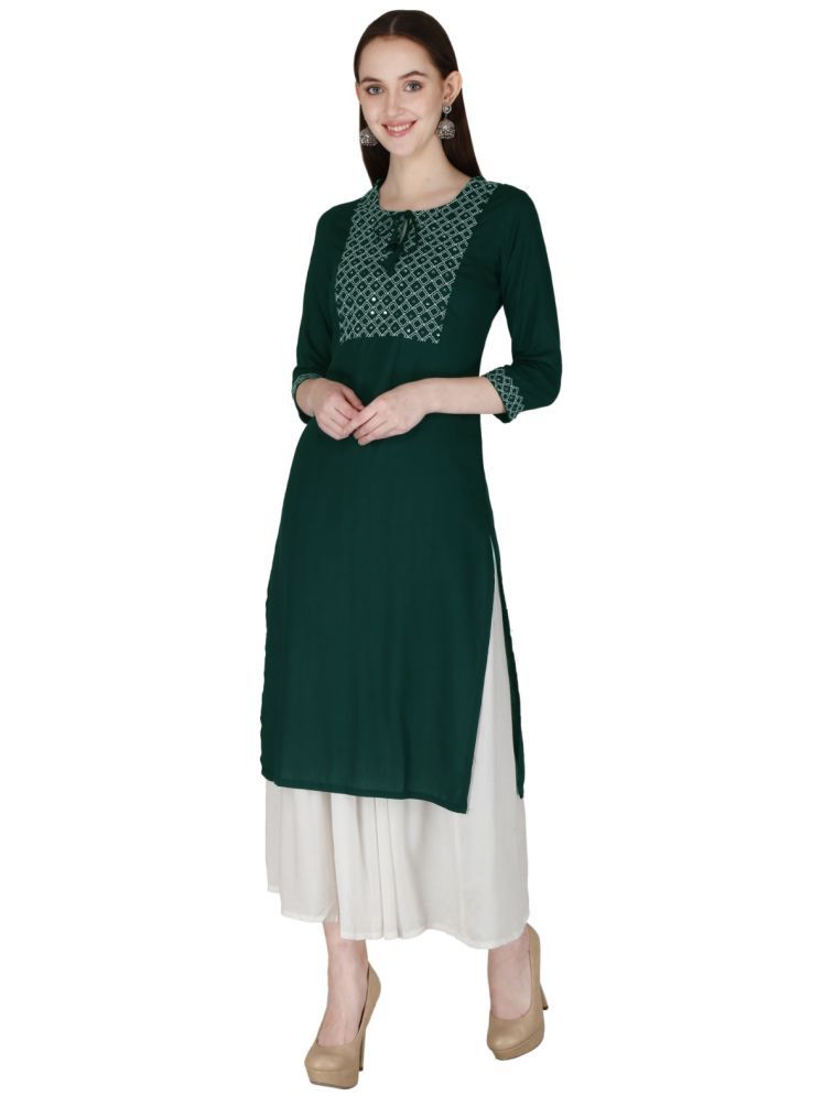     			CHICITY Rayon Embroidered Straight Women's Kurti - Green ( Pack of 1 )