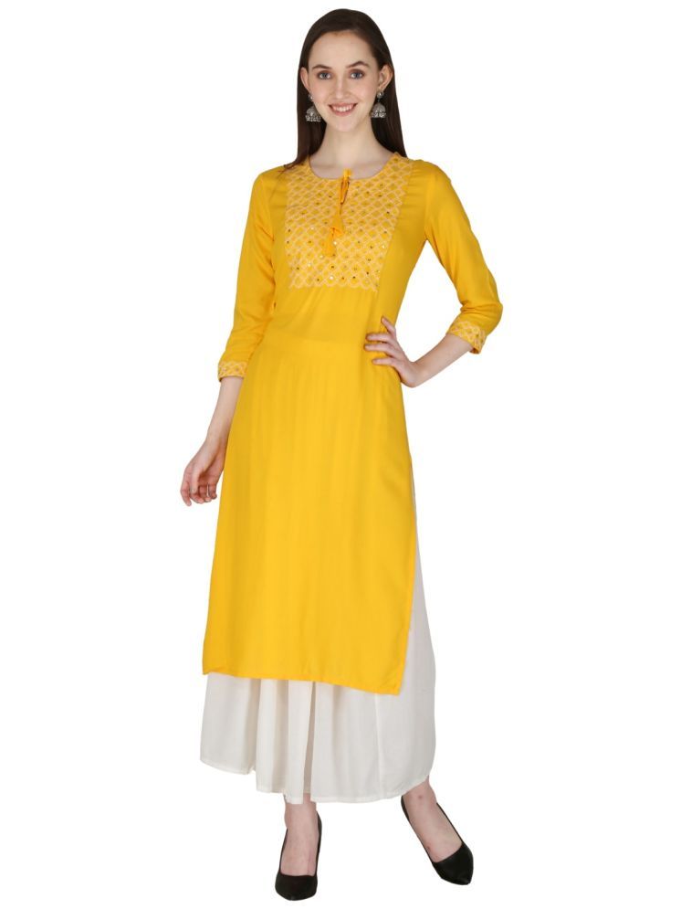     			CHICITY Rayon Embroidered Straight Women's Kurti - Yellow ( Pack of 1 )