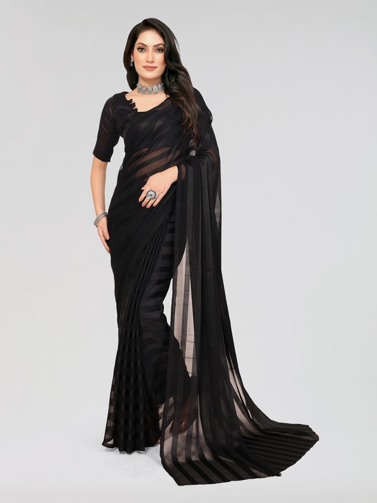     			Kashvi Sarees Satin Striped Saree With Blouse Piece - Black ( Pack of 1 )