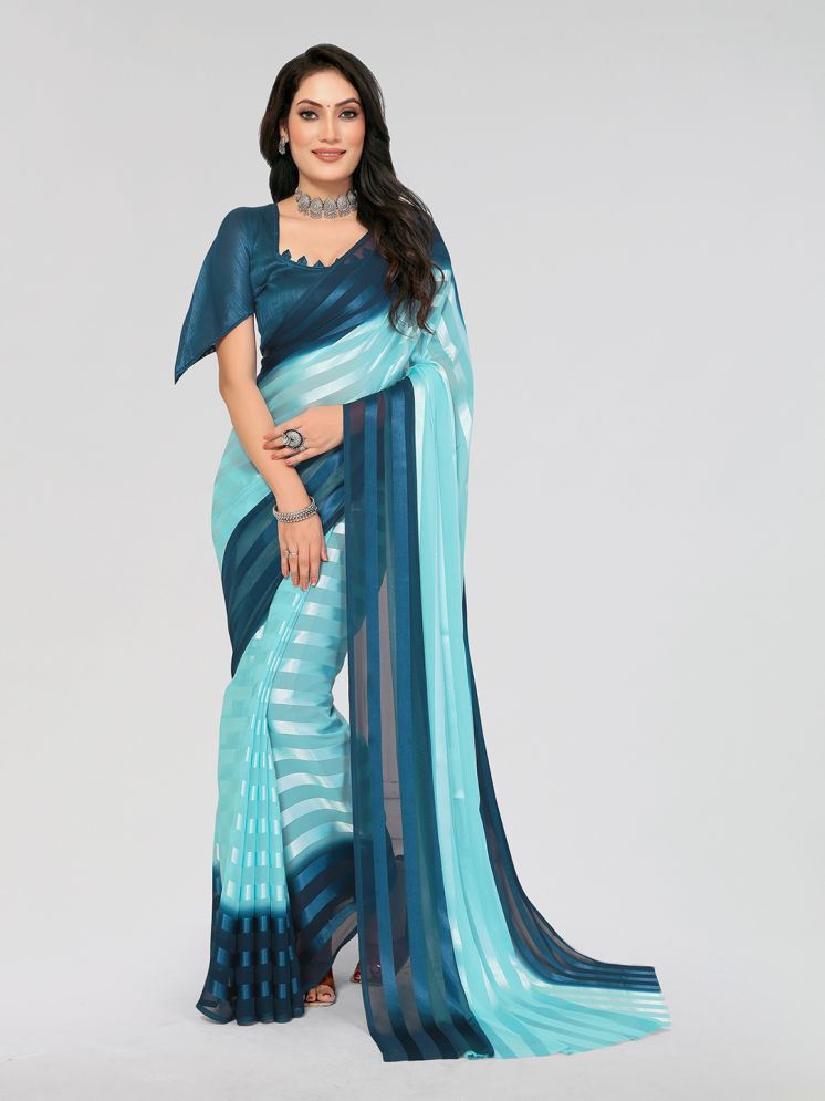     			Kashvi Sarees Satin Striped Saree With Blouse Piece - Blue ( Pack of 1 )