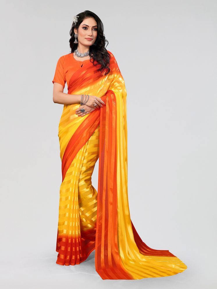     			Kashvi Sarees Satin Striped Saree With Blouse Piece - Yellow ( Pack of 1 )