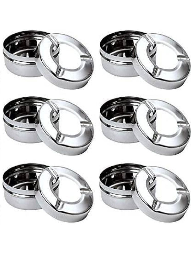     			Mannat Stainless Steel Finish Ash Tray with Lid|Lid Ash Tray for Cigarette,Cigar for Home,Office and car(Pack of 6,Silver)