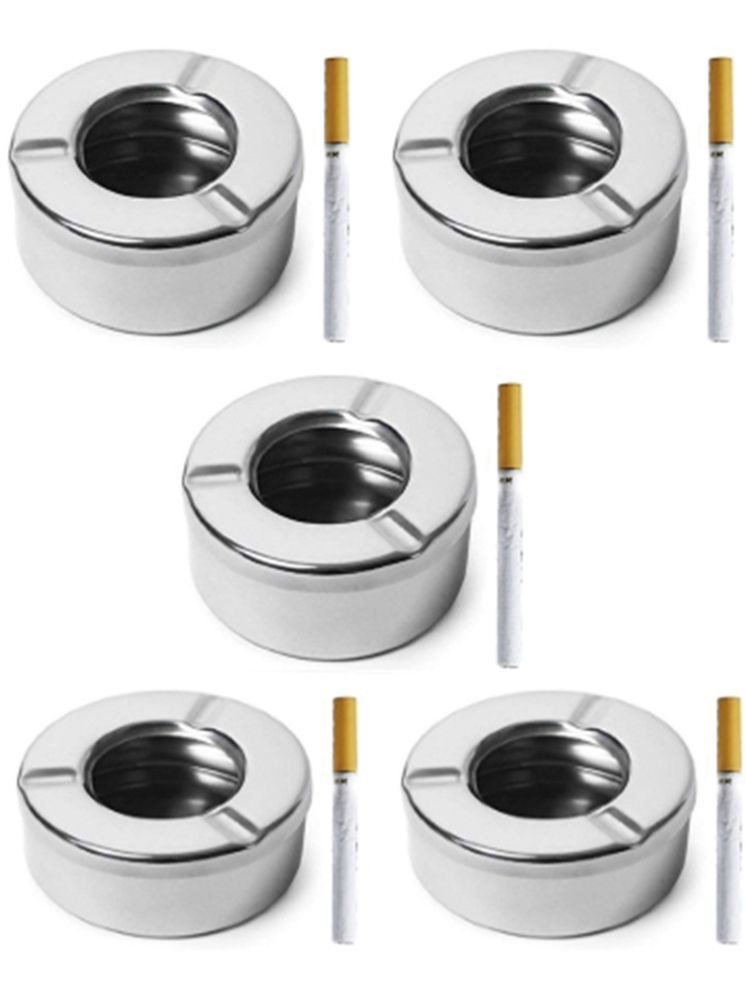     			Mannat Stainless Steel Finish Ash Tray with Lid|Lid Ash Tray for Cigarette,Cigar for Home,Office and car(Pack of 5,Silver)