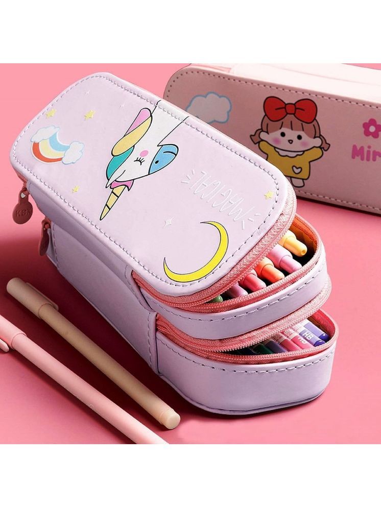     			PANSHUB Zipper Pencil case Large-Capacity Stationery Box Double-Layer Pencil Pouch Cute Stationery Box Cute School Supplies Kids