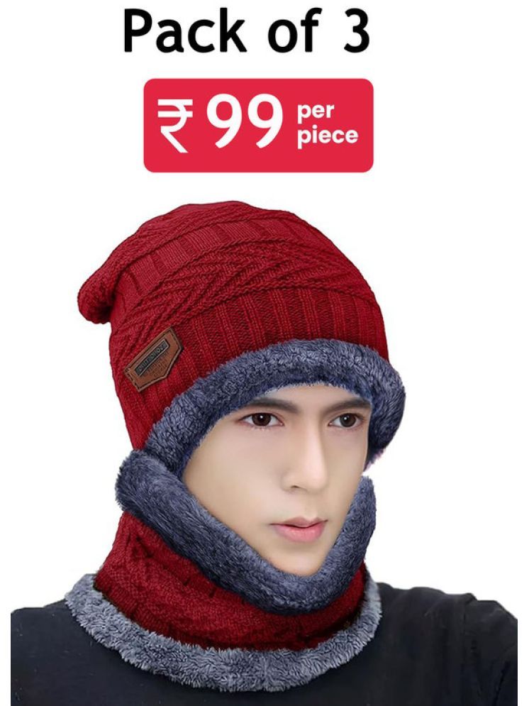     			Paryag Maroon Woollen Men's Cap ( Pack of 3 )