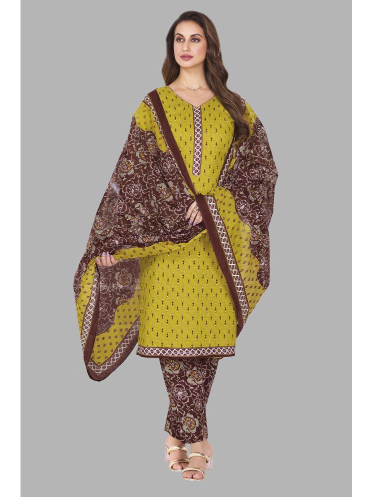     			SIMMU Cotton Printed Kurti With Pants Women's Stitched Salwar Suit - Yellow ( Pack of 1 )