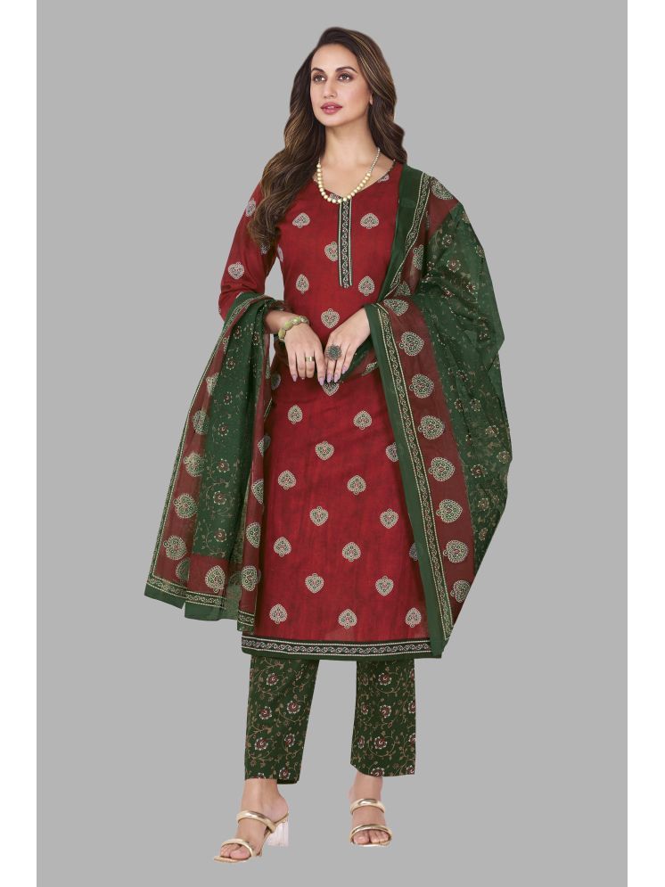     			SIMMU Cotton Printed Kurti With Pants Women's Stitched Salwar Suit - Red ( Pack of 1 )