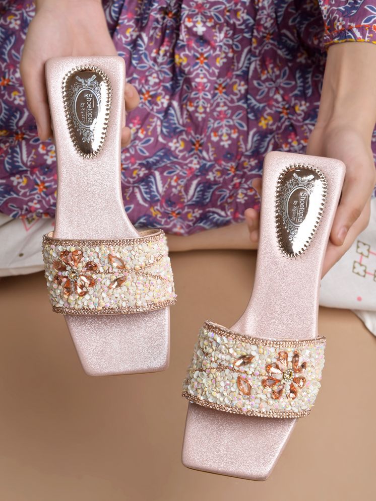     			Shoetopia Embellished Rose-Gold Flats For Girls