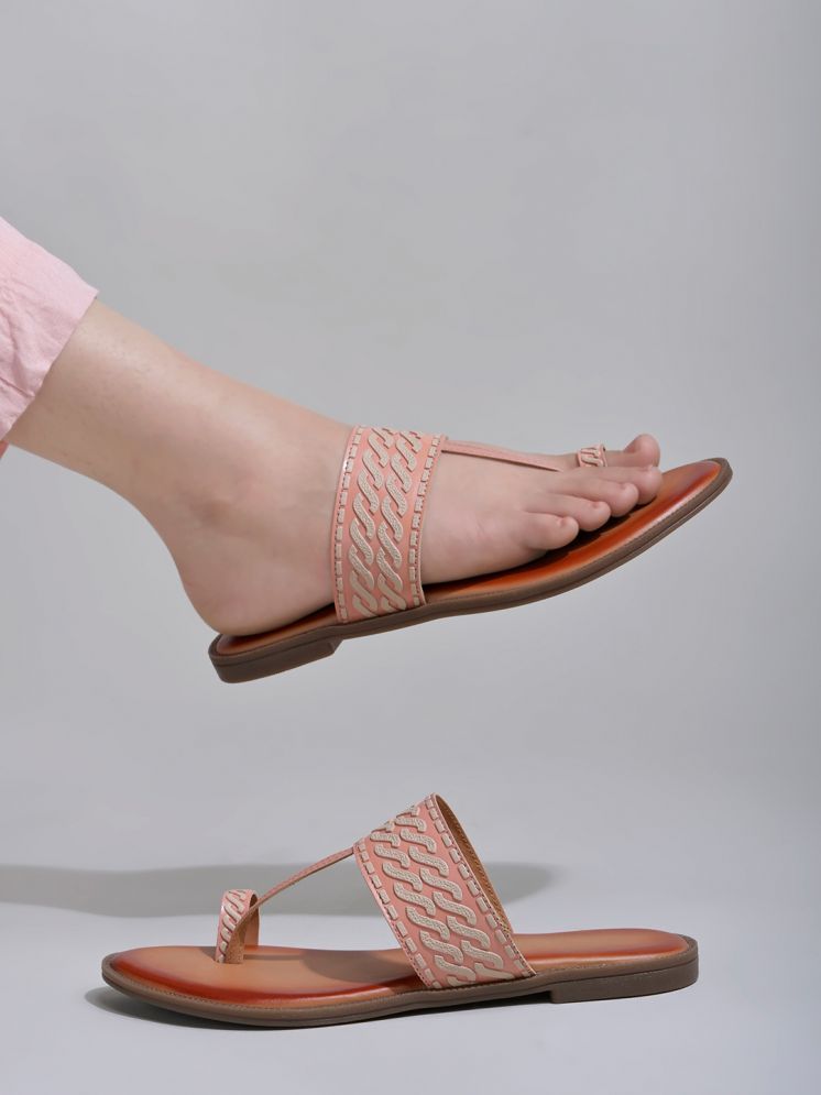     			Shoetopia Ethnic Peach Kolhapuri Flats For Girls