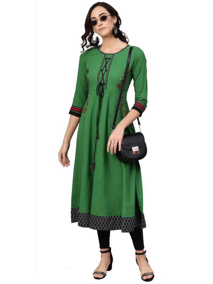     			Yash Gallery Cotton Embroidered Anarkali Women's Kurti - Green ( Pack of 1 )