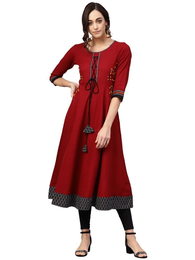     			Yash Gallery Cotton Embroidered Anarkali Women's Kurti - Maroon ( Pack of 1 )