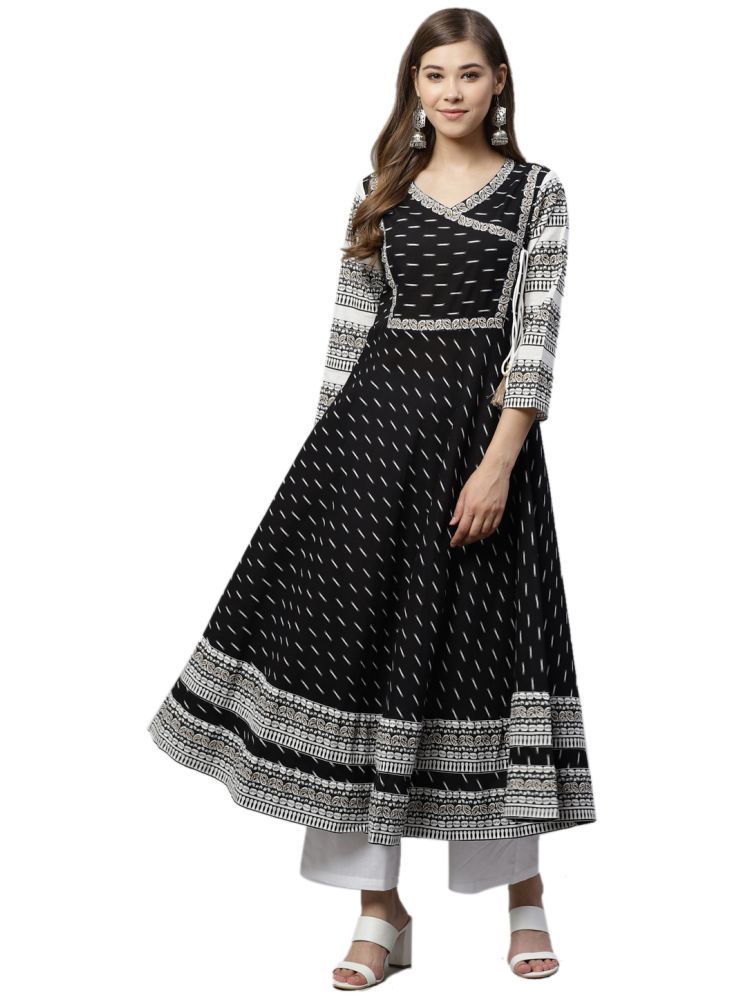     			Yash Gallery Cotton Printed Anarkali Women's Kurti - Black ( Pack of 1 )