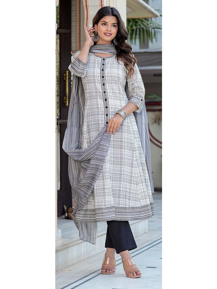     			Yash Gallery Cotton Printed Front Slit Women's Kurti with Dupatta - Off White ( Pack of 1 )