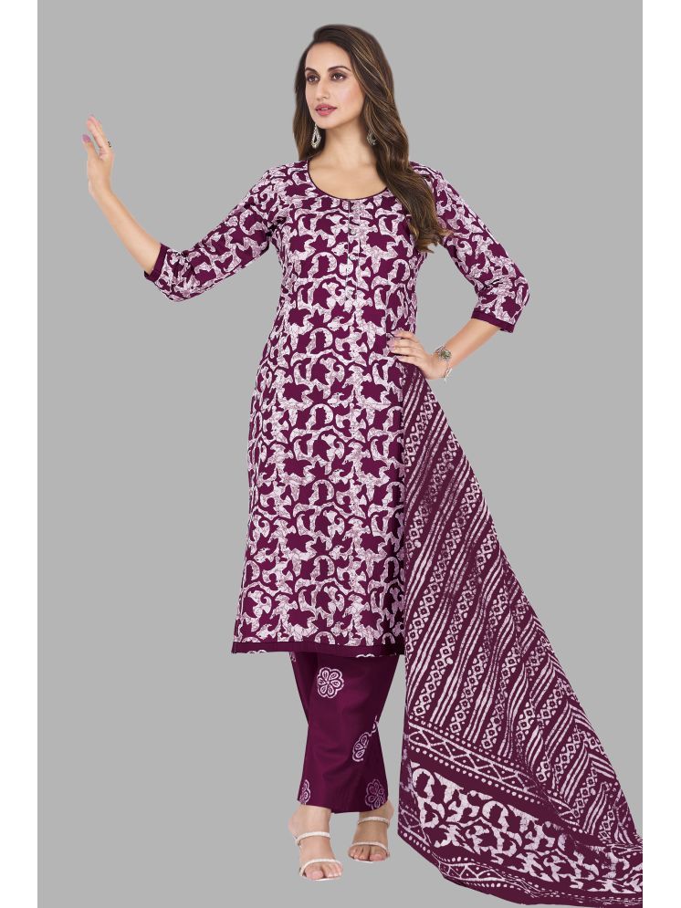     			shree jeenmata collection Cotton Printed Kurti With Pants Women's Stitched Salwar Suit - Purple ( Pack of 1 )