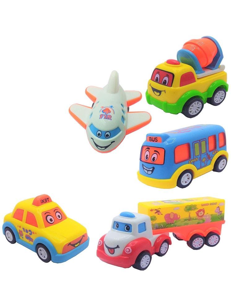     			Bluebell Unbreakable Mini Fun Autos Toys Friction Power Push and go Cars Set Drive Car Set Toy Car Truck Set Multi Colors (Pack of 5 pcs)