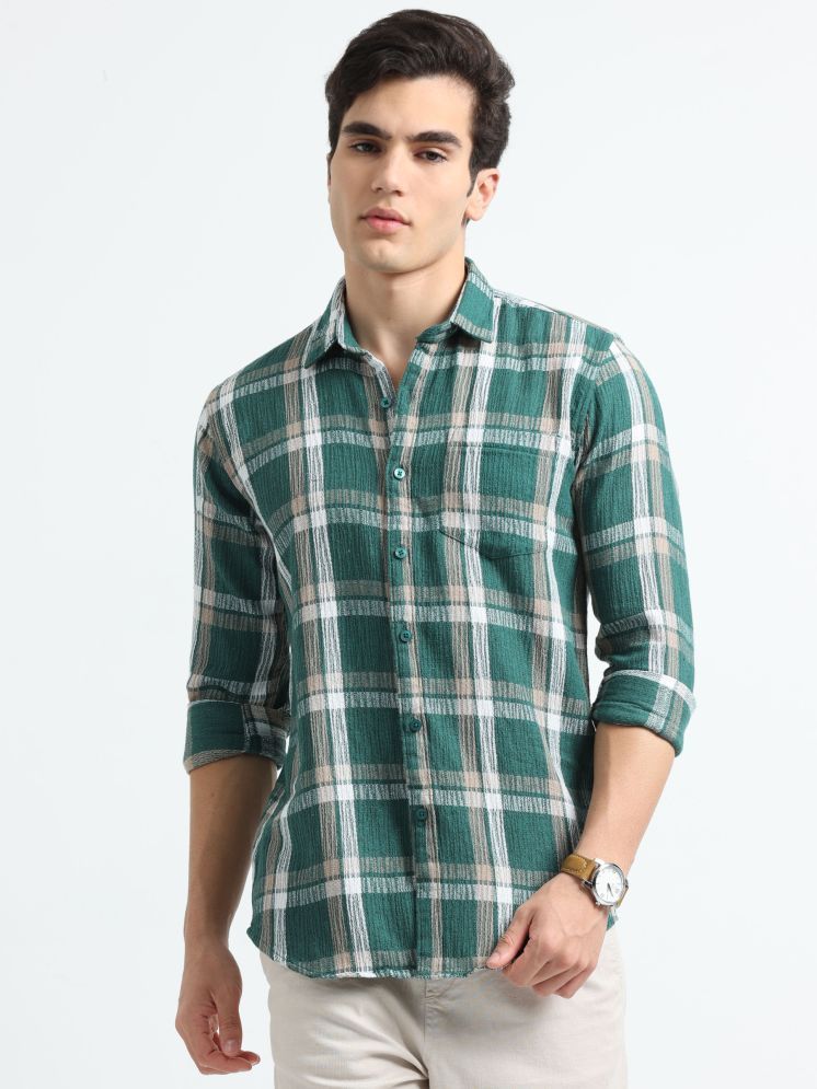     			HETIERS Cotton Blend Regular Fit Checks Full Sleeves Men's Casual Shirt - Green ( Pack of 1 )