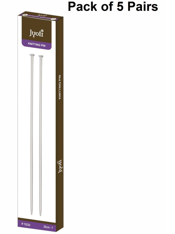     			Jyoti Knitting Pin - Aluminium (5 Pairs of Round Knob of 10 Inches / 25cm of Size 7), Crafting Weaving Pins, Round Blunt Yarn Needles, Used for Sweaters, Scarves, and Woolen Fabrics - Pack of 5 Pairs