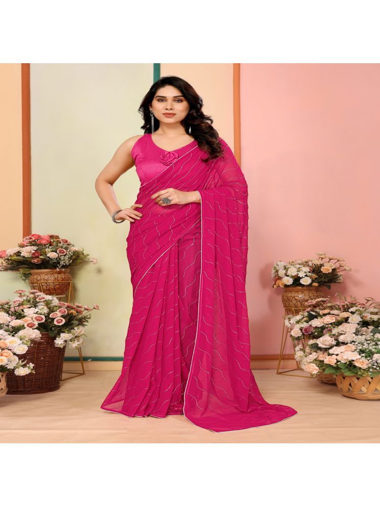     			KSNDV Trendz Georgette Embellished Saree With Blouse Piece - Pink ( Pack of 1 )