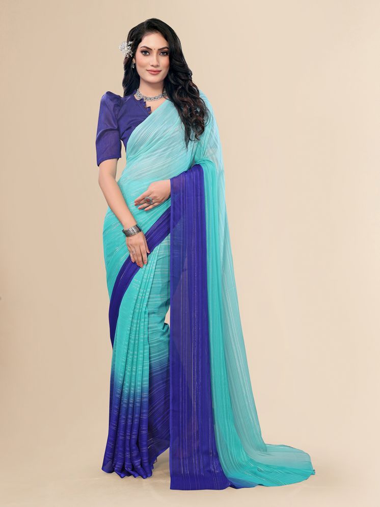     			Kashvi Sarees Satin Dyed Saree With Blouse Piece - Blue ( Pack of 1 )