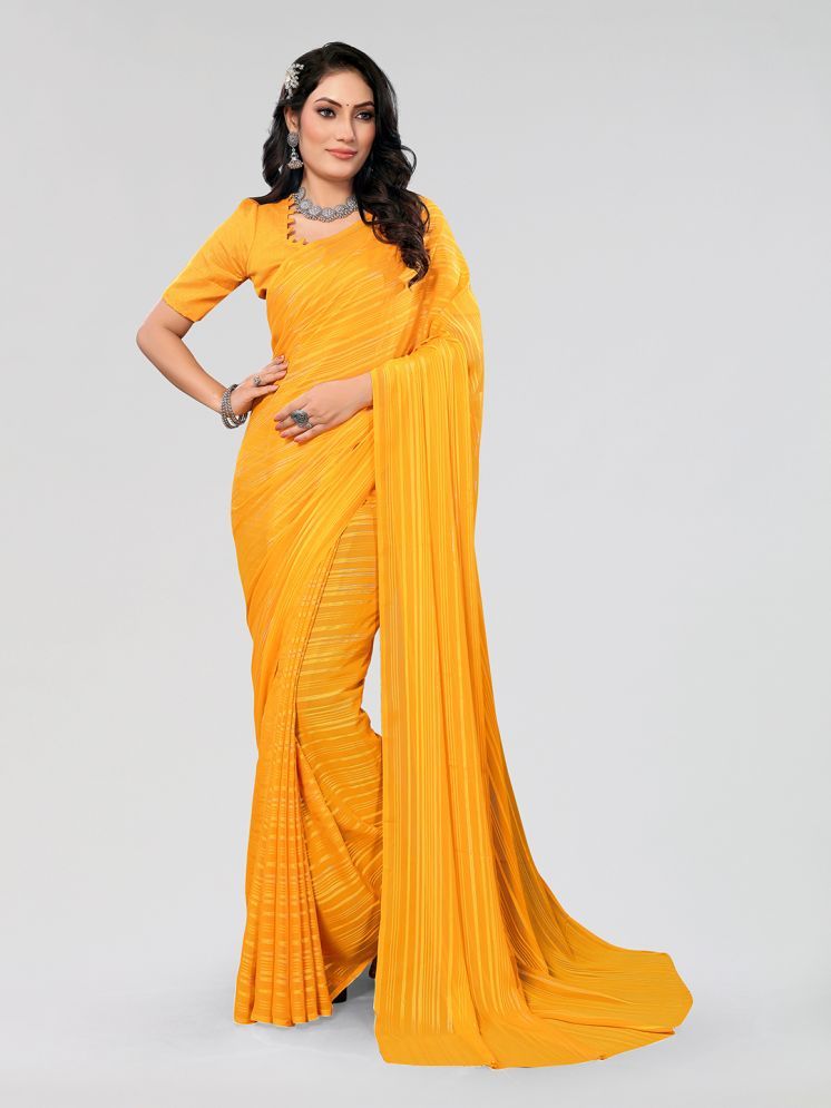     			Kashvi Sarees Satin Printed Saree With Blouse Piece - Yellow ( Pack of 1 )