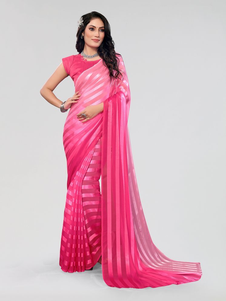     			Kashvi Sarees Satin Striped Saree With Blouse Piece - Pink ( Pack of 1 )